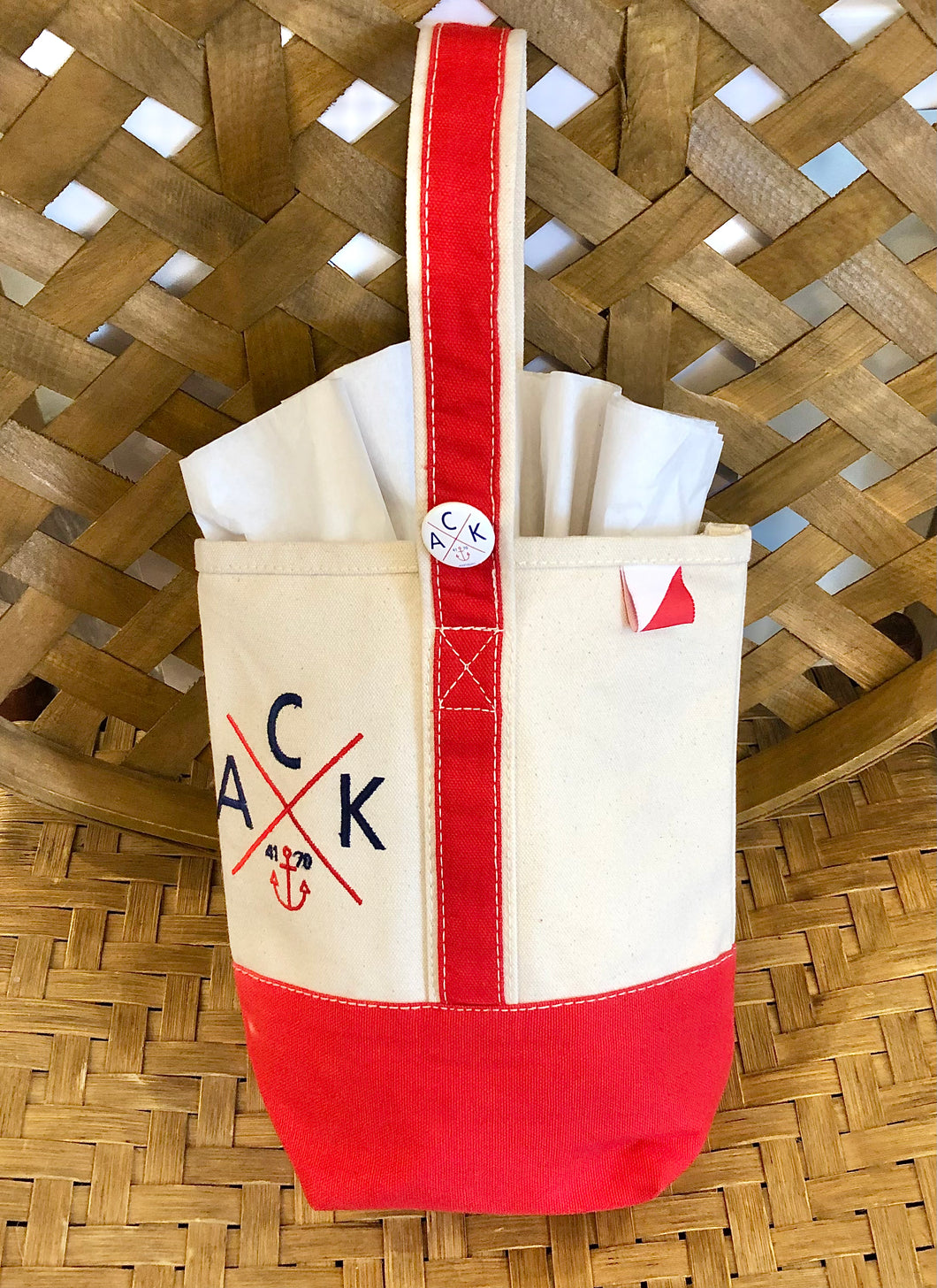 Red & Natural Canvas Wine Tote