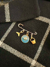 Gold Whale Tail / Hand-Painted Ship Charm / Golden Basket Brooch Pin