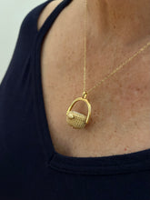 Gold Nantucket Island Scrimshaw Lightship Basket Necklace