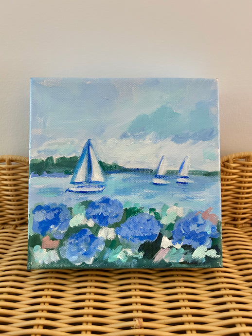 Blue Hydrangeas By The Sea Mini Painting I