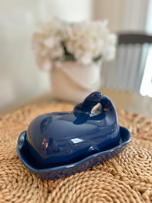 Blue Whale Stoneware Butter Dish