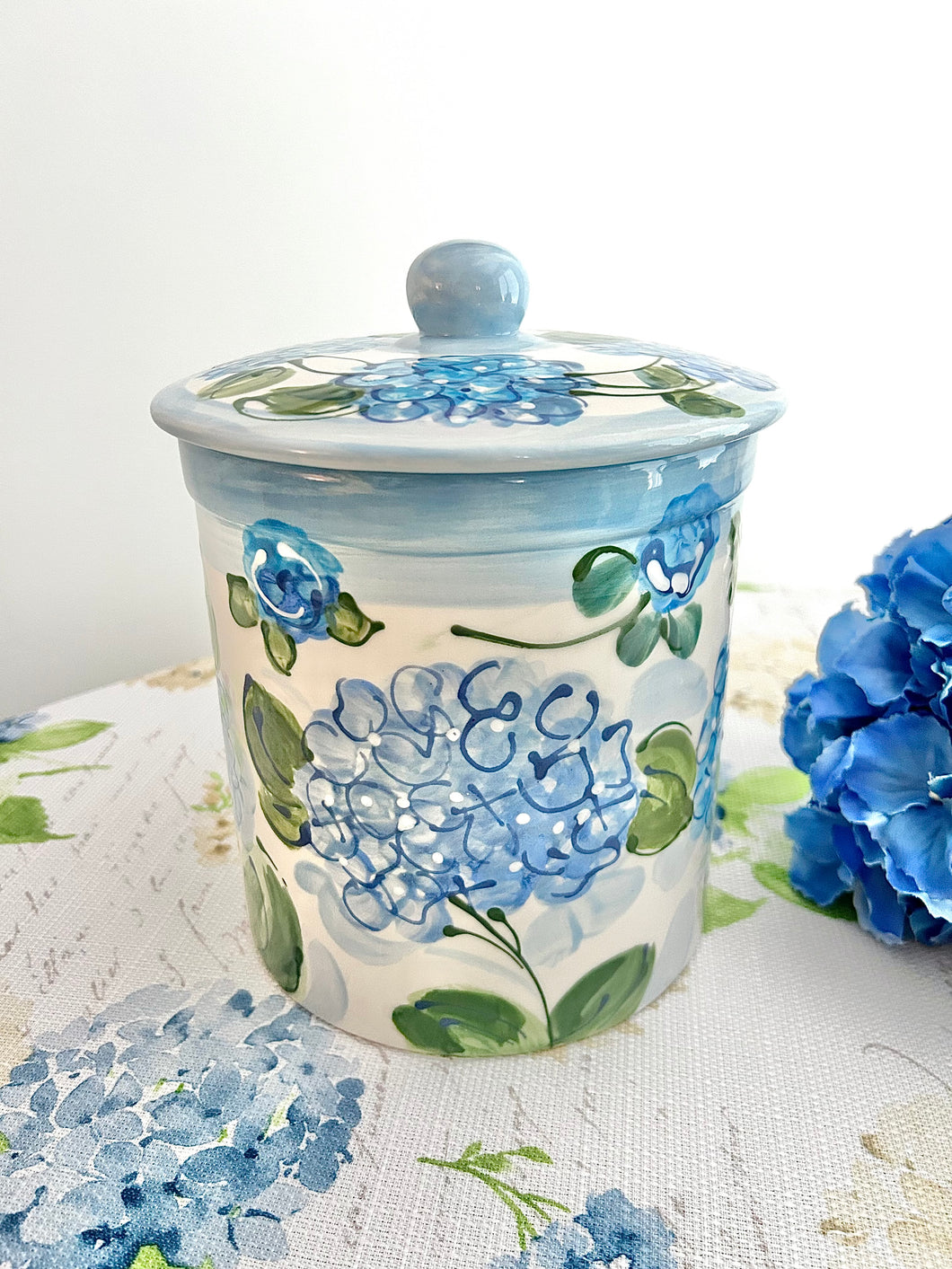 NEW! Blue Hydrangeas Canister Cookie Jar