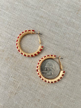 Red & Natural Nantucket Lightship Basket Woven Earrings