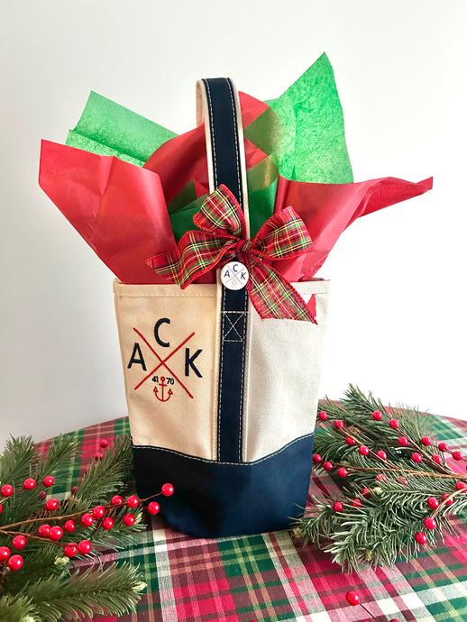 ACK 4170 Navy & Natural Canvas Wine Tote