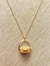 Gold Nantucket Island Scrimshaw Lightship Basket Necklace