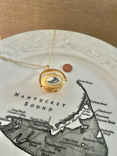 Gold Nantucket Lightship Basket Necklace with Island Scrimshaw Lid