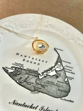 Gold Nantucket Lightship Basket Necklace with Island Scrimshaw Lid