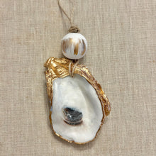 White & Brushed Gold Beaded Gilded Oyster Ornament