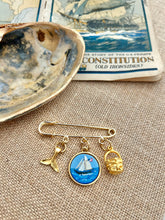 Gold Whale Tail / Hand-Painted Ship Charm / Golden Basket Brooch Pin