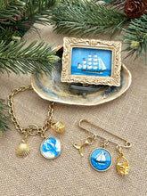 Gold Whale Tail / Hand-Painted Ship Charm / Golden Basket Brooch Pin