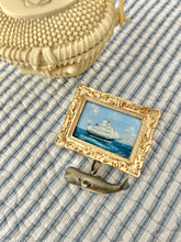 Gold Framed Seascape Ship Painting & Whale Brooch Pin