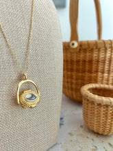 Gold Nantucket Lightship Basket Necklace with Island Scrimshaw Lid