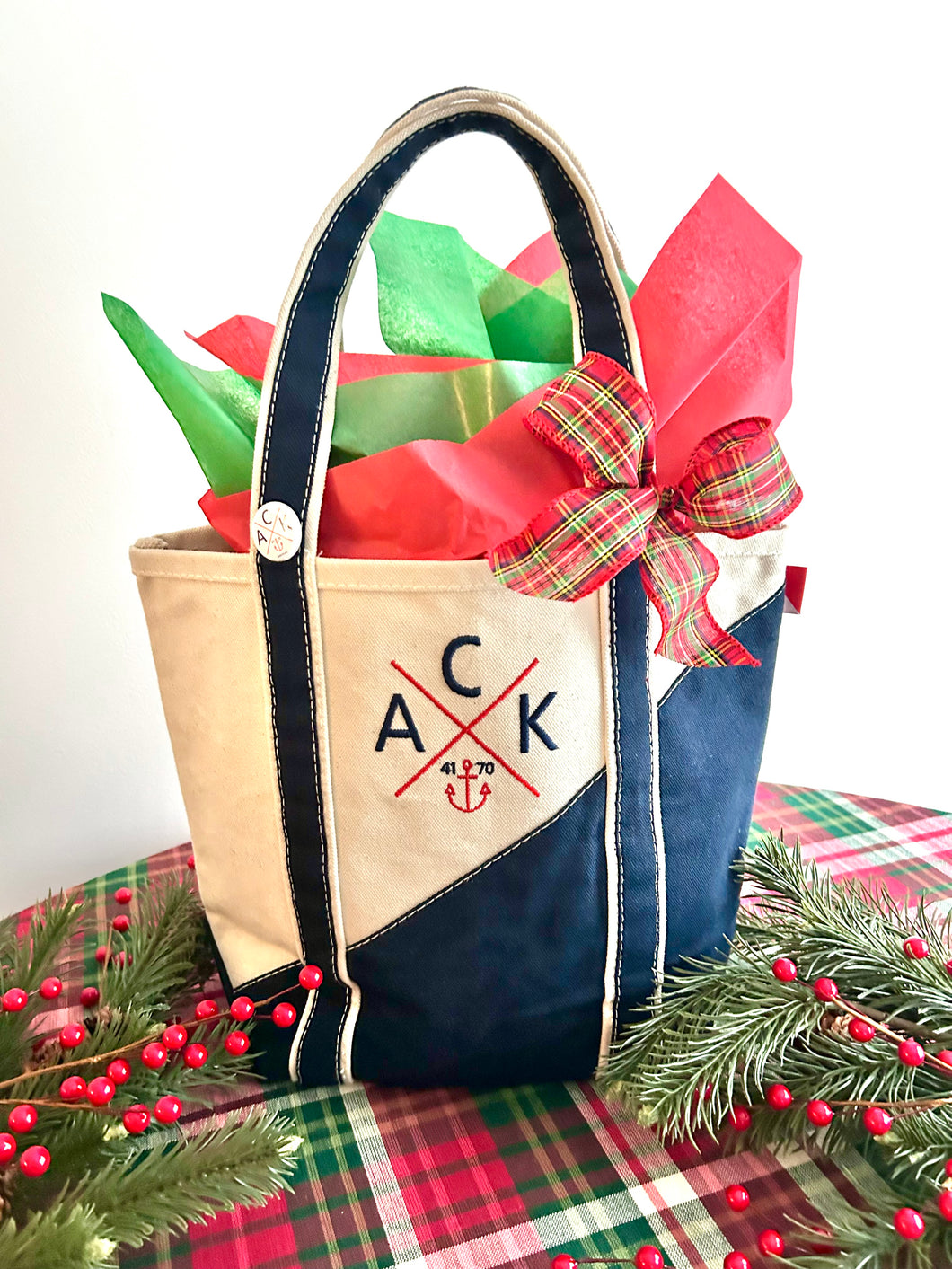 ACK 4170 Small Navy & Natural Boat Tote