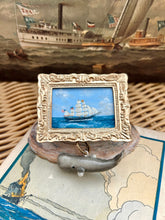 Gold Framed Seascape Ship Painting & Whale Brooch Pin