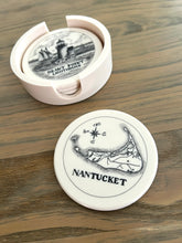 Nantucket Island and Lighthouses Scrimshaw Coaster Set