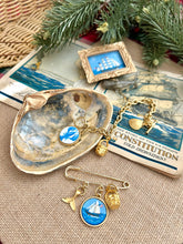 Gold Whale Tail / Hand-Painted Ship Charm / Golden Basket Brooch Pin