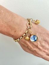 Blue Lobster / Gold Seashell / Golden Basket Charm Bracelet