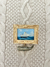 Gold Framed Seascape Ship Painting & Whale Brooch Pin