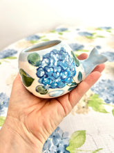 NEW! Blue Hydrangeas Spouting Whale Planter with Faux Succulent