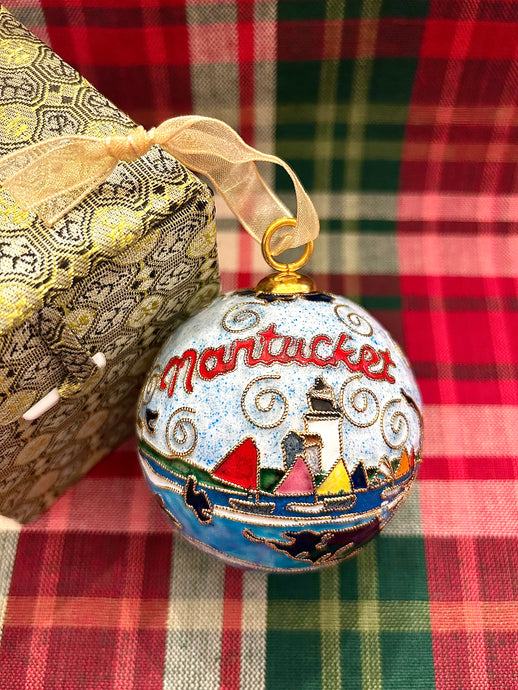 24K Gold-Embellished Handcrafted Cloisonné Nantucket Ornament by Kitty Keller Designs