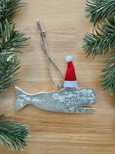 Wooden Whale Santa Ornament