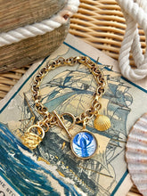 Blue Lobster / Gold Seashell / Golden Basket Charm Bracelet
