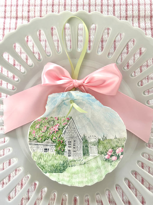 Sconset Cottage of Roses Hand-Painted Shell Ornament