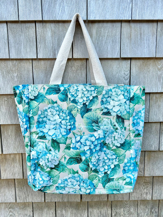 Structured Canvas Blue Hydrangea Tote