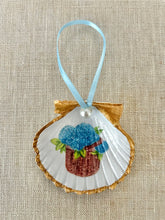 Scallop Shell Nantucket Lightship Blue Hydrangea Basket Ornament