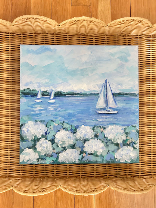 White Hydrangeas By The Sea Painting