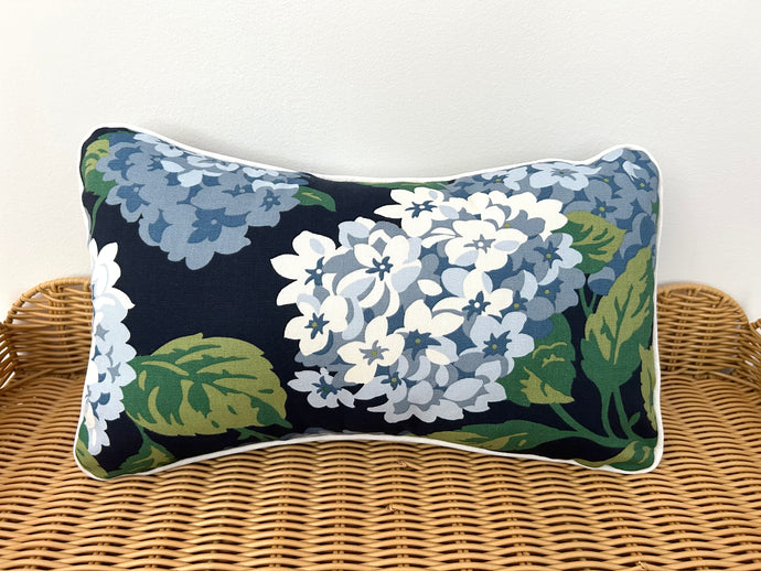 Navy Hydrangea Lumbar Pillow