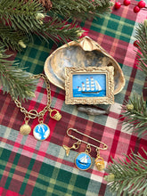 Gold Whale Tail / Hand-Painted Ship Charm / Golden Basket Brooch Pin