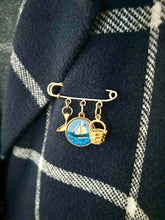 Gold Whale Tail / Hand-Painted Ship Charm / Golden Basket Brooch Pin