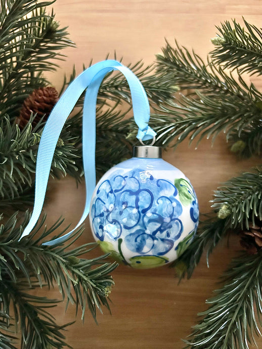 Blue Hydrangeas in Bloom Hand-Painted Ornament