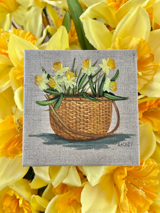 Nantucket Lightship Basket of Daffodils Mini Painting (basket handle down)