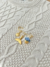 Gold Scallop / Whale Tail / Blue Hydrangea Golden Basket Brooch Pin
