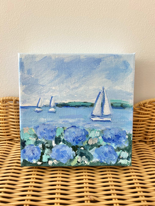 Blue Hydrangeas By The Sea II Mini Painting
