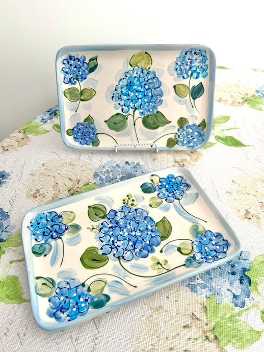 NEW! Blue Hydrangea Rectangular Platter Tray