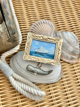 Gold Framed Seascape Ship Painting & Whale Brooch Pin