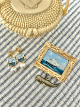Gold Framed Seascape Ship Painting & Whale Brooch Pin