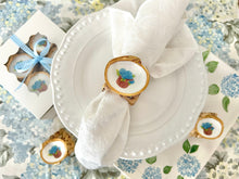 Nantucket Lightship Basketful of Blue Hydrangeas Napkin Ring Set