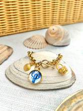 Blue Lobster / Gold Seashell / Golden Basket Charm Bracelet