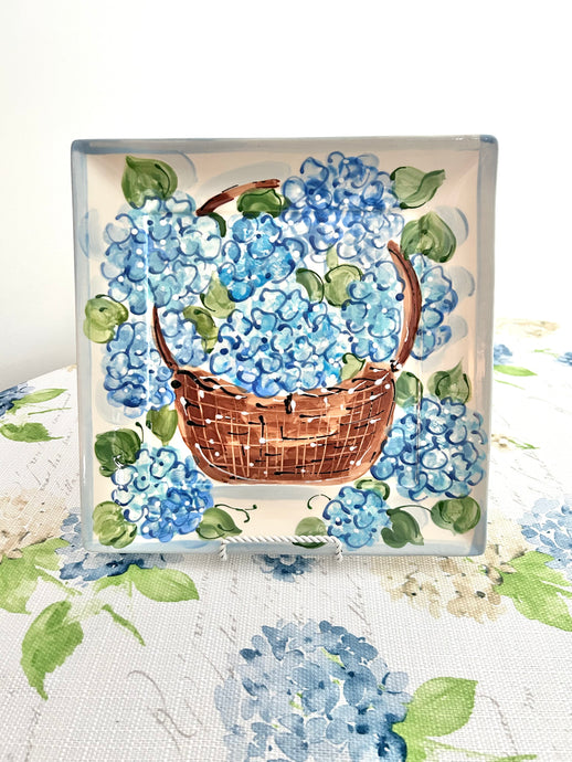NEW! Blue Hydrangea Nantucket Basket Square Plate Platter