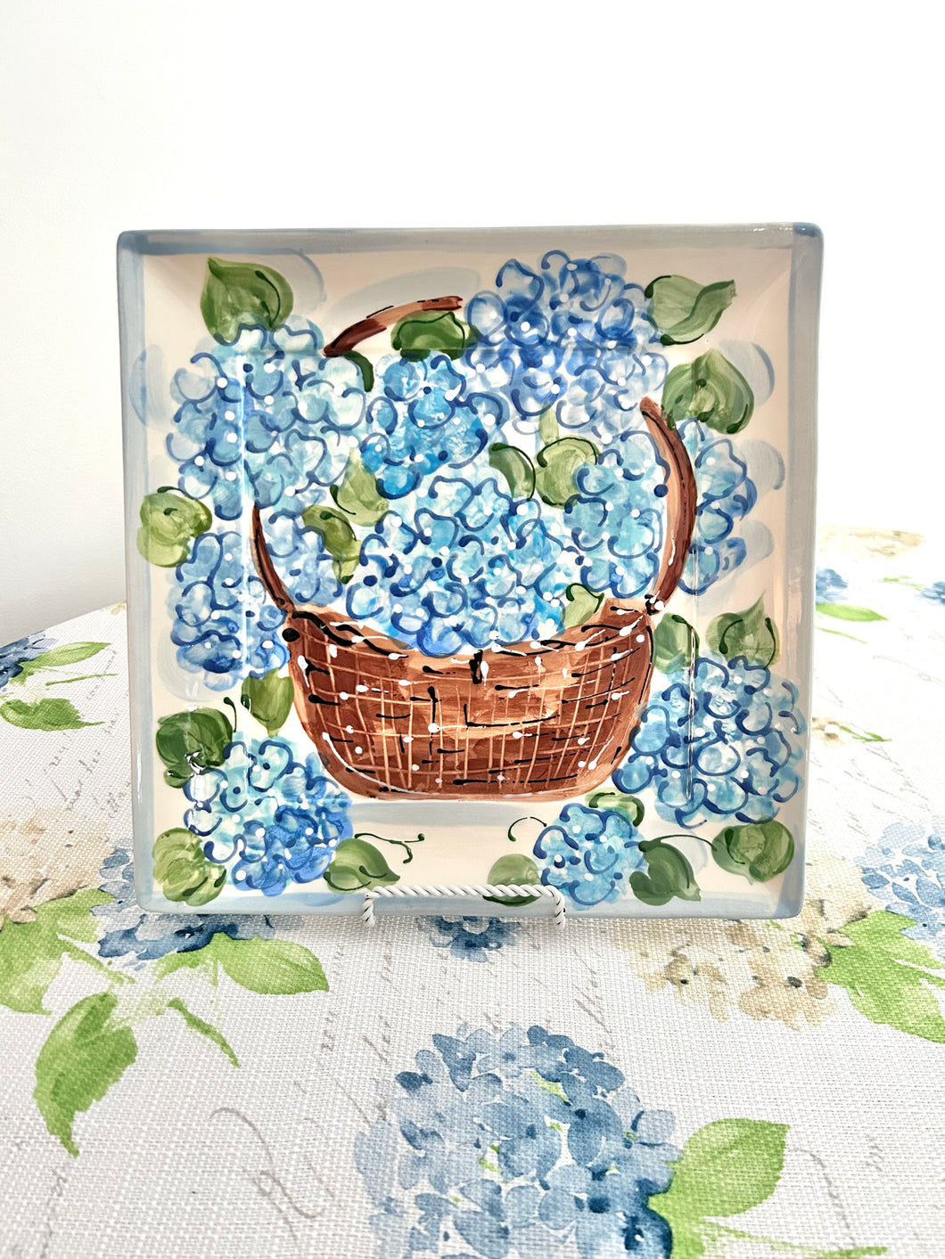 NEW! Blue Hydrangea Nantucket Basket Square Plate Platter