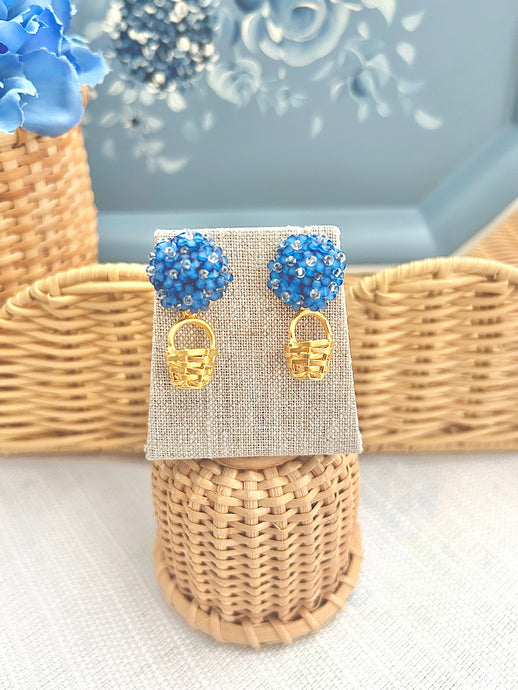 Blue Hydrangea & Gold Basket Earrings