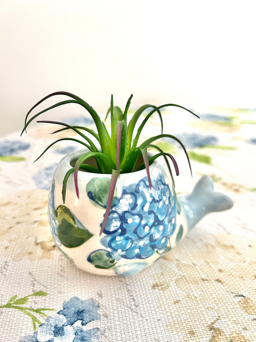 NEW! Blue Hydrangeas Spouting Whale Planter with Faux Succulent
