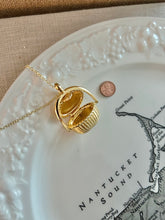Gold Nantucket Lightship Basket Necklace with Island Scrimshaw Lid