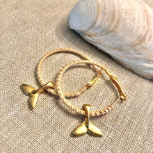 Nantucket Lightship Basket Woven Whale Tail Gold Earrings
