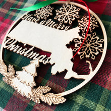 Massachusetts “Have a Merry Christmas” Wooden Ornament