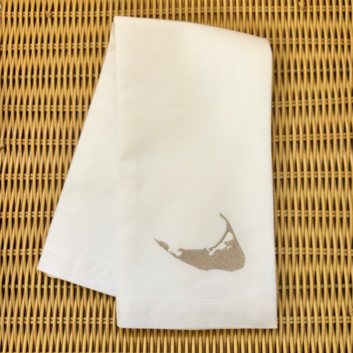 Nantucket Island Taupe Embroidered Hand Towel